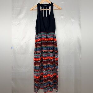 Indulge Tribal Print Maxi Dress Racerback Lined Black Boho Women’s S
